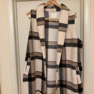Joie Checkered Knit Top in Cream and Gray